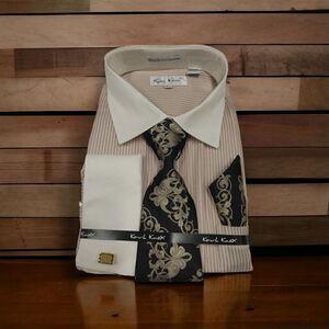 MEN'S KARL KNOX TAN- WHITE VERTICAL STRIPE COMBO SET. SX4465.